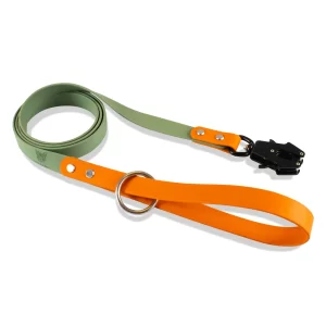 Guia de Biothane double color, verde e laranja, para cachorro, com mosquetão de engate rápido